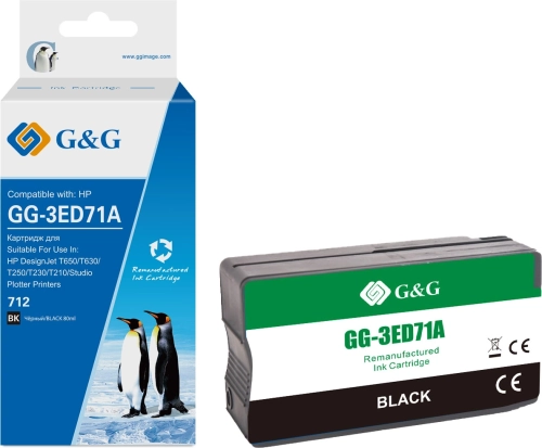 Картридж струйный G&G GG-3ED71A 712 черный (80мл) для HP DesignJet T650/ T630/ T250/ T230/ T210/ Studio Plotter Printers