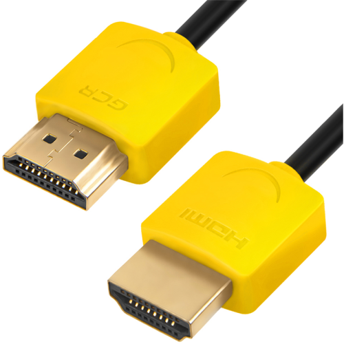 Greenconnect Кабель SLIM 1.0m HDMI 2.0, желтые коннекторы Slim, OD3.8mm, HDR 4:2:2, Ultra HD, 4K 60 fps 60Hz, 3D, AUDIO, 18.0 Гбит/с, 32/32 AWG, GCR-51574