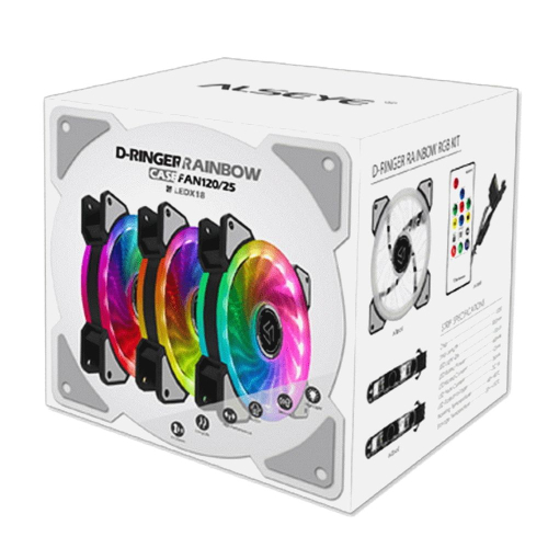 Вентилятор в корпус ALSEYE CRLS-300DS 3pcs argb fan kit with controller,2pcs LED strips,size:120*120*25mm,Voltage:12V,Current:0.2A-0.41A,Speed:700-1800RPM±10%,Airflow: 30.4-55.3CFM,Airpressure:1.02-1.52mmh20,Noise:12.2-18 (AS.11.0014) фото 7