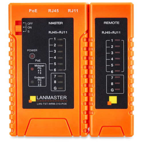 Тестер витой пары с индикаторами, с определением POE (LAN-TST-WRM-310-POE)