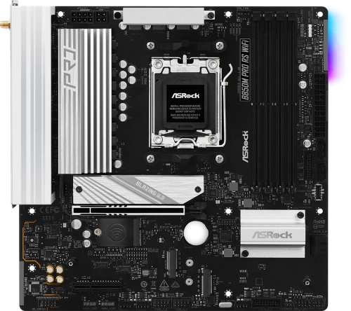 Материнская плата ASROCK B850M PRO RS WIFI, AM5, B850, 4*DDR5, 4*SATA, 3*M.2, 4*USB 2.0, 3*USB 3.2, Type-C, 2*PCIx16, 1*M.2 (Key E), HDMI+DP, mATX фото 3