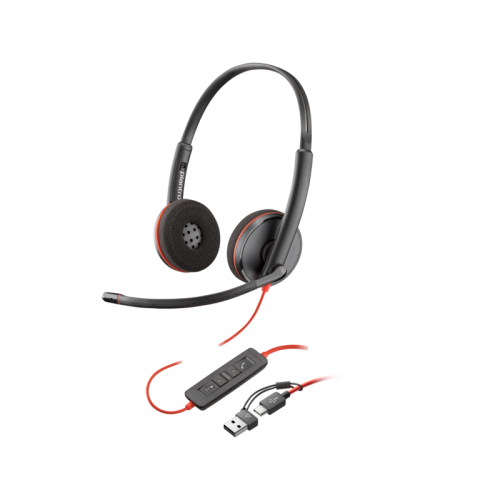 Гарнитура проводная/ Poly Blackwire 3220 Stereo USB-C Headset +USB-C/A Adapter (Bulk) (8X228A6)