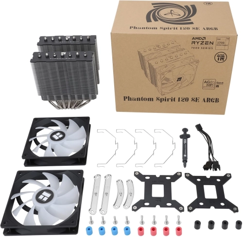 Кулер для процессора/ Thermalright Phantom Spirit 120 SE ARGB (4-pin PWM, 154mm, Ni/CU, 7x6mm, ARGB, 2x120mm, 66.17CFM, 25.6dBA, 1500RPM, S: 1700, 1200, 115X, AM5, AM4) (PS120-SE-ARGB) фото 9