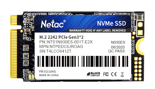 Netac SSD N930ES 1TB PCIe 3 x2 M.2 2242 NVMe 3D NAND, R/ W up to 1650/ 1500MB/ s, TBW 600TB, 3y wty (NT01N930ES-001T-E2X)