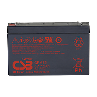 Батарея CSB серия GP, GP672, напряжение 6В, емкость 7.2Ач (разряд 20 часов), макс. ток разряда (5 сек.) 100/130А, ток короткого замыкания 259А, макс. ток заряда 2.16A, свинцово-кислотная типа AGM, кле