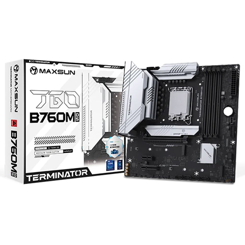 Материнская плата Maxsun MS-Terminator B760M D5 B760, LGA1700, 4*DDR5, 1*PCIEx16, 1*PCIEx4, 3*M.2, 1*TypeC, 4*USB3.2Gen1, 8*USB2.0, 4*SATA3.0, 2.5G, DP, HDMI, M-ATX, RTL (6940709696354)