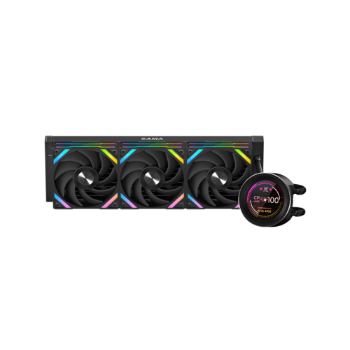Водяное охлаждение для процессора/ Water Cooling System SAMA Q60 Black (360mm, LED temp., Black, ARGB/ Fans: 3x120mm, 86CFM, 30dBA, 2600RPM/ Pump height 64mm, 30dBA, 2800RPM, Rad thickness 27mm/ S: 18 (Q60-BKWANNO3-G)
