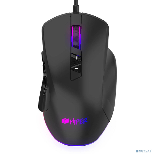 HIPER Quantum QM-2 Игровая мышь чёрная (USB, 9 кнопок, 6400 dpi, сменные панели)