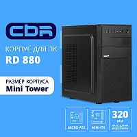 CBR Корпус mATX Minitower RD880, без БП, 2*USB 3.0, 2*USB 2.0, HD Audio+Mic, кабель питания 1.2м, Black [PCC-MATX-RD880-WPSU]