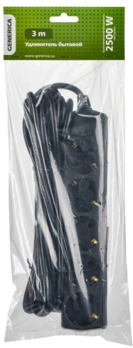 Сетевой удлинитель IEK У05 3м (5 розеток) черный (пакет ПЭ) (WYP10-10-05-03-Z-K02-G) фото 2