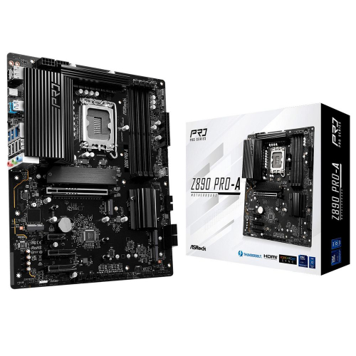 Материнская плата ASROCK Z890 PRO-A, LGA1851, Z890, 4*DDR5, 4*SATA, 4*M.2, 4*USB 3.2, 4*USB 2.0, Type-C, 1*PCIx16, 2*PCIx4, 1*M.2 (Key E), HDMI+DP, ATX