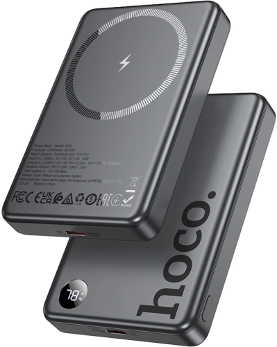 Мобильный аккумулятор Hoco Q34 Clever 10000mAh QC3.0/PD3.0 20W 3A беспров.зар. серый (44068)