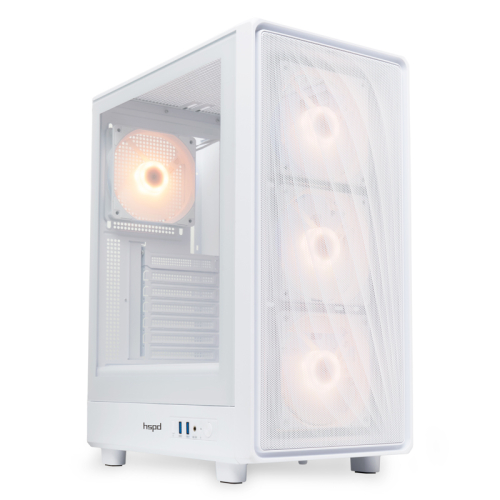Корпус без блока питания/ HSPD M510, Mesh Mid Tower, White, TG, 0.5 SPCC, 4x120mm ARGB ATX, mATX, mITX 180/280/160mm 1x2.5