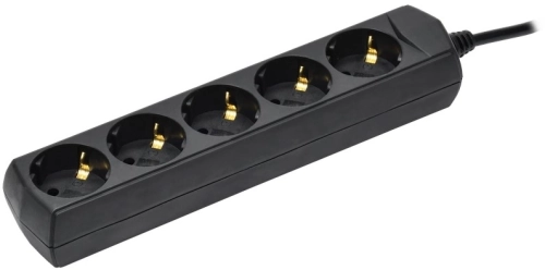 Сетевой удлинитель IEK У05 3м (5 розеток) черный (пакет ПЭ) (WYP10-10-05-03-Z-K02-G)