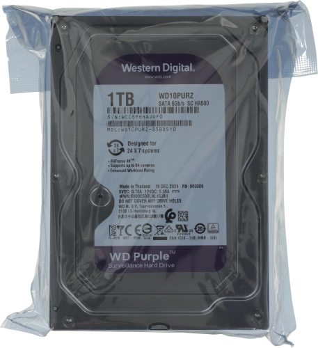 Жесткий диск/ HDD WD SATA3 1Tb Purple Video IntelliPower 5400 6Gb/s 64Mb 1 year warranty (WD10PURZ-85BDSY0) фото 6