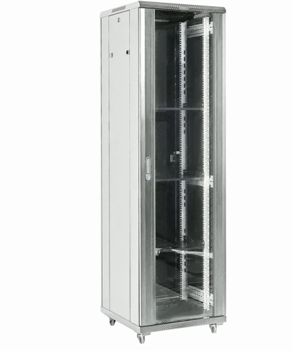 Шкаф коммутационный Rexant (04-1866-211) напольный 18U 600x600мм пер.дв.стекл 2 бок.пан. металл направл.под винты 800кг серый 46кг 230град. 987мм IP20 сталь