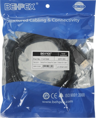 Кабель 1.2v DisplayPort (m) DisplayPort (m) 3м черный (1147268) (1147268#MLN)