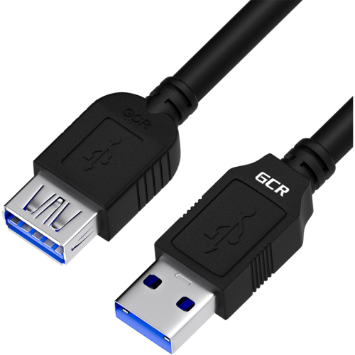 GCR Удлинитель 0.15m USB 3.0, AM/ AF, черный, GCR-53093