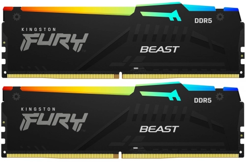Модуль памяти DDR 5 DIMM 16Gb PC48000, 6000Mhz, Kingston FURY Beast Black RGB CL30 (Kit of 2) (KF560C30BBEAK2-16) (retail)