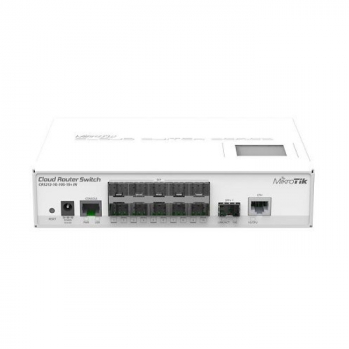 Коммутатор Mikrotik CRS212-1G-10S-1S+IN with Atheros QC8519 400Mhz CPU, 64MB RAM, 1xGigabit LAN, 10xSFP cages, 1xSFP+ cage, RouterOS L5, LCD panel, desktop case, PSU (CRS212-1G-10S-1S-PLUS-IN)