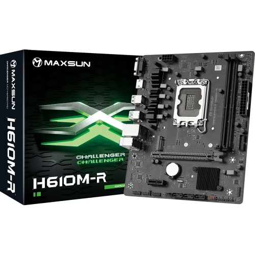 Материнская плата MAXSUN MS-Challenger H610M-R, LGA1700, H610, 2*DDR4, 3*SATA3, M.2, 2*USB 3.2, 4*USB 2.0, 1*PCIEx16, 1*PCIEx1, VGA+HDMI, mATX