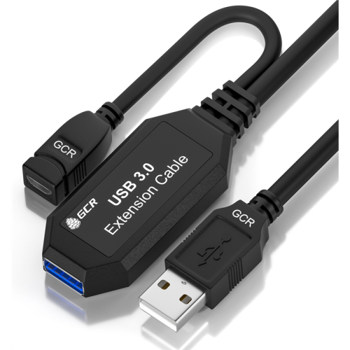 GCR Удлинитель активный 7.5m USB 3.0, AM/ AF, OD:5.0mm, черный, с усилителем сигнала, доп.питание micro, 44-050605