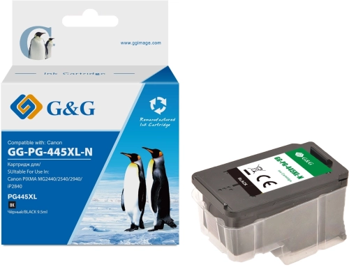 Картридж струйный G&G GG-PG-445XL-N PG-445 черный (15мл) для Canon PIXMA MG3040/ 2545S/ 2440/ 2940/ 2540/ 2540S;iP2840;MX494;TS204/ 3140/ 3440;TR4540/ 3340/ 4640