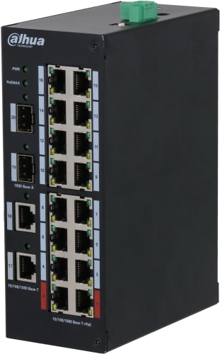 Коммутатор Dahua DH-HS3220-16GT-190 (L2) 18x1Гбит/с 4xКомбо(1000BASE-T/SFP) 2SFP 16PoE+ 190W неуправляемый