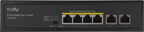 Коммутатор/ 6-Port 10/100/1000M PoE+ Switch, 4-Port 10/100/1000 BASE-T Gigabit PoE+ ports, 2-Port 10/100/1000 BASE-T Gigabit Uplink ports, 802.3at/af, VLAN mode support for port #1 ~ #4, Extend mode support for port #3 ~ #4, Fanless (GS1006P) фото 5