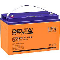 Батарея DELTA серия DTM L, DTM 12100 L, напряжение 12В, емкость 100Ач (разряд 10 часов), макс. ток разряда (5 сек.) 900А, макс. ток заряда 30А, свинцово-кислотная типа AGM, клеммы под болт М6, ДxШxВ