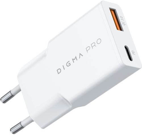 Сетевое зар./устр. Digma Pro DPW2A 20W 3A (PD+QC) USB-C/USB-A универсальное белый (DPW2A2GX11WH)