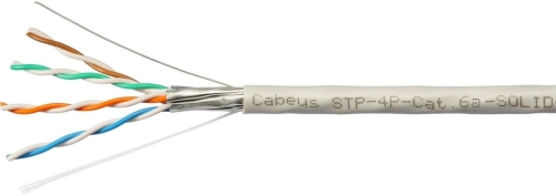 Кабель Cabeus STP-4P-Cat.6a-SOLID-IN-PVC Кабель витая пара экранированная STP (U/FTP), категория 6a (10GBE), 4 пары, (23 AWG), одножильный (solid), каждая пара в экране (фольга) (305 м), PVC нг(А)-LS