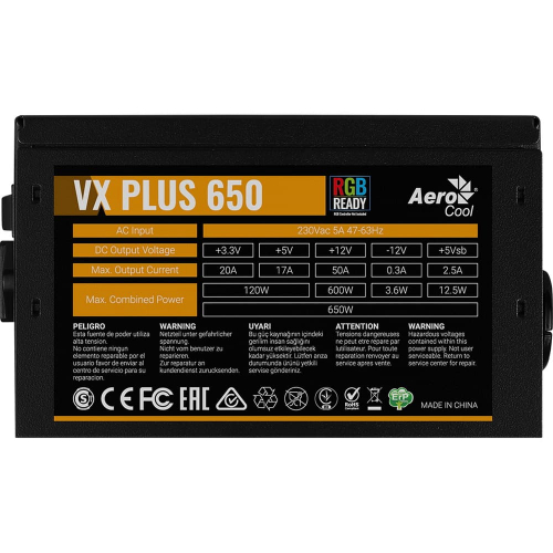 Блок питания AeroCool VX Plus 650 RGB ATX (VX PLUS 650 RGB) фото 3