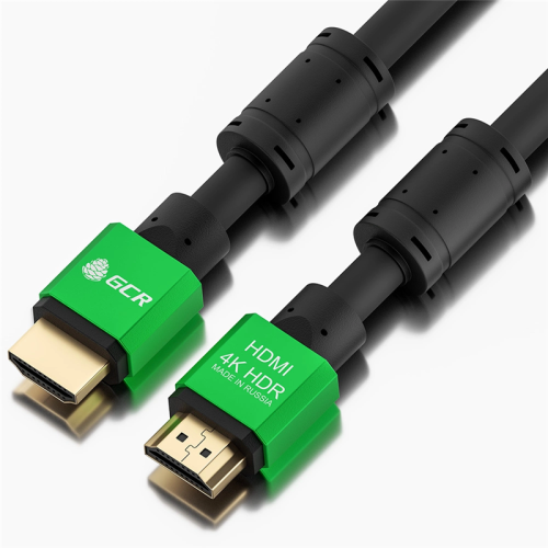 Greenconnect Кабель 1.2m HDMI версия 2.0, HDR 4:2:2, Ultra HD, 4K 60 fps 60Hz/ 5K*30Hz, 3D, AUDIO, 18.0 Гбит/ с, 28/ 28 AWG, OD7.3mm, тройной экран, нейлон, AL корпус зеленый, ферритовые кольца, GCR-5100 (GCR-51005)