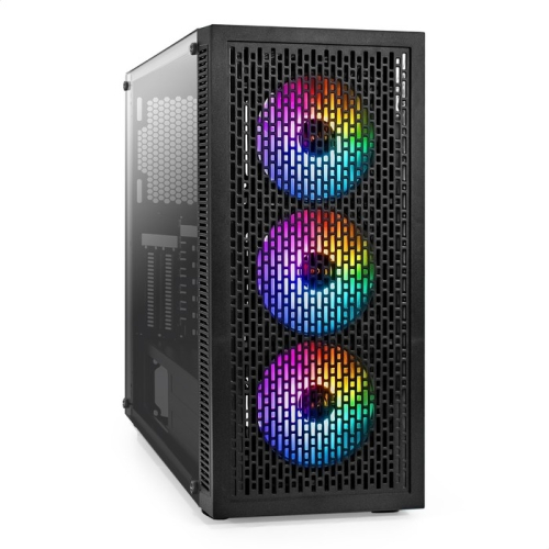 Exegate EX296071RUS Корпус Miditower ExeGate EVO-5001A-EVO800 (ATX, БП EVO800RGB с вент. 12 см, 2*USB+1*USB3.0+HD Audio, черный, 3 вент.12см с RGB подсветкой, боковая панель - закаленное стекло)