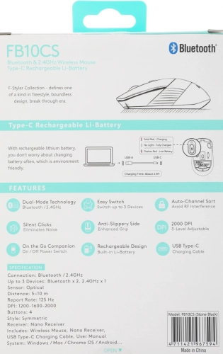 Мышь A4Tech Fstyler FB10CS черный оптическая (2000dpi) silent беспроводная BT/ Radio USB (4but) (FB10CS USB STONE BLACK) фото 15