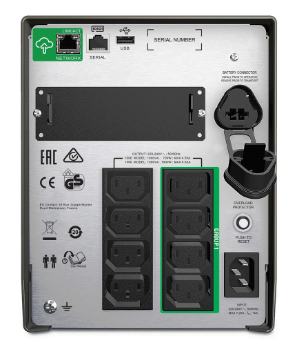 Источник бесперебойного питания APC Smart-UPS 1000VA/700W, Line-Interactive, LCD, Out: 220-240V 8xC13 (4-Switched), SmartSlot, USB, SmartConnect, Black (SMT1000IC) фото 2