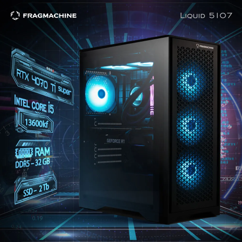 Компьютер FragMachine Liquid 5107 (i5-13600KF, DDR5 32GB, SSD 2Tb, RTX 4070Ti Super, Win 10 Pro) (L5136R4070TS)