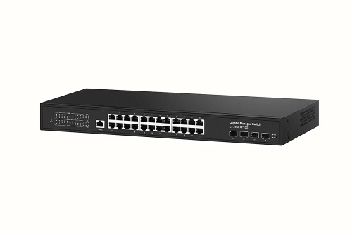 Управляемый L3 коммутатор Gigabit Ethernet на 24xRJ45 + 4x10G SFP+ Uplink. Порты: 24 x GE (10/ 100/ 1000Base-T) + 4 x 10G SFP+ Uplink, Консольный порт, Уровень управления L3 (Full managed), Поддержка Ju (NS-SW-24G4G10-L) фото 3