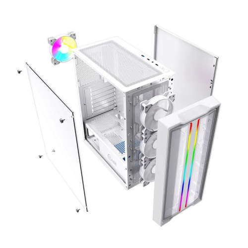 Powercase CMIEW-F4S Корпус Mistral Evo White, Tempered Glass, 1x 120mm PWM ARGB fan + ARGB Strip + 3x 120mm PWM non LED fan, белый, ATX (CMIEW-F4S) фото 5