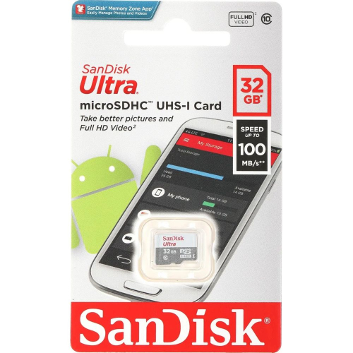Карта памяти SanDisk Ultra microSDHC 32GB 100MB/ s (SDSQUNR-032G-GN3MN/SDSQUNR-032G-GN6MN)