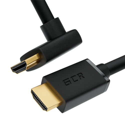 GCR Кабель 0.5m HDMI 2.0, M/M верхний угол, черный нейлон, HDR 4:2:2, Ultra HD, 4K 60 fps 60Hz/5K*30Hz, 3D, AUDIO, 18.0 Гбит/с, 28/28 AWG, GCR-53291