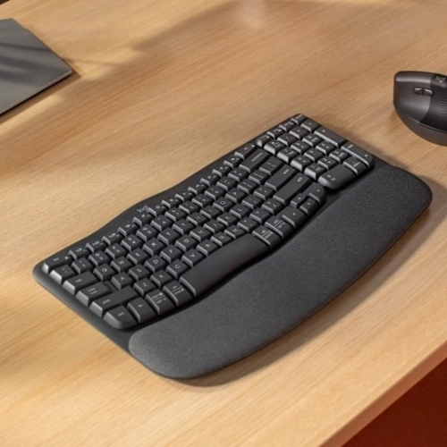 Клавиатура Logitech Wave Keys графитовый USB беспроводная BT/Radio slim Ergo LED (подставка для запястий) (920-012319)
