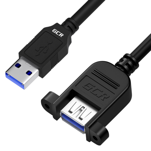 GCR Удлинитель 1.0m USB 3.0, AM/ AF крепление под винт, черный, GCR-52918