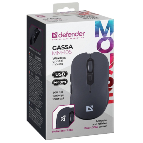 *Мышка Defender GASSA MM-105 USB OPTICAL WRL BLACK (52105) фото 4