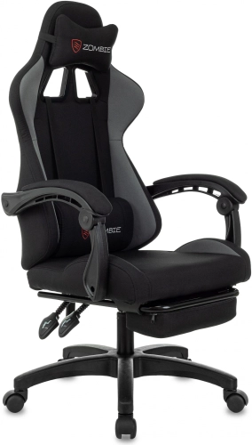 Кресло игровое Zombie Shadow черный/ серый с подголов. крестов. пластик подст.для ног пластик черный (ZOMBIE SHADOW G)