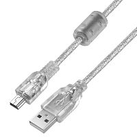 GCR Кабель PROF 2.0m USB 2.0, AM/ mini 5P, прозрачный, ферритовые кольца, 28/ 24 AWG, экран, армированный, морозостойкий, GCR-UM1M5P-BD2S-2.0m