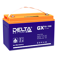 Батарея DELTA серия GX, GX 12-100, напряжение 12В, емкость 100Ач (разряд 10 часов), макс. ток разряда (5 сек.) 900А, макс. ток заряда 20А, свинцово-кислотная типа GEL, клеммы под болт М6, ДxШxВ 330х171х215мм., вес 32кг., срок службы 15 лет./ Battery DELT