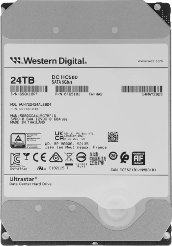 Жесткий диск WD SATA-III 24TB 0F65101/0F62821/0F62819 WUH722424ALE604 Server Ultrastar DC HC580 (7200rpm) 512Mb 3.5