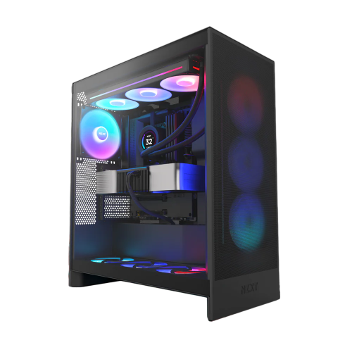 Корпус без блока питания/ Case NZXT H7 Flow RGB, Midi-Tower, TG, 3x120mm RGB, 2xUSB-A 3.2 + 1xUSB-C 3.2, E-ATX, ATX, mATX, mITX Black (CM-H72FB-R1)